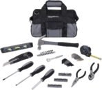 Amazon Basics 65 Piece Home Repair Tool Kit Set With Carrying Bag, Hand Tools, Socket Set, SAE and Metric, Silver, Black