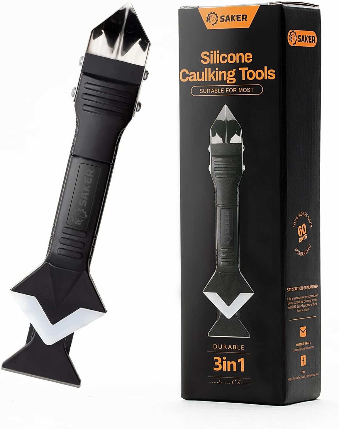 61dSUGPrpuL.jpg Saker Silicone Caulking Tools-3 in 1 Sealant Finishing Tool Grout Remove Scraper (Stainless Steelhead),Caulk Remover Glass Glue Angle Scraper for Bathroom,Kitchen,Floor,Window,Sink Joint,Frames Seal - Image 1