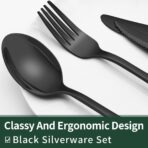 EWFEN 24-Piece Black Silverware Set with Steak Knives, Black Flatware Set for 4, Food-Grade Stainless Steel Tableware Cutlery Set, Mirror Finished Utensil Sets for Home Restaurant, Round Edge - Image 3