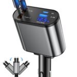 Retractable Car Charger, 4 in 1 Fast Charging Car Charger with USB-C & USB-A, Compatible with iPhone 17/16/15/14/13/12/11,Galaxy,Pixel, Car Accessories for Men Women Drivers