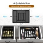 Extra Large Expandable Silverware Organizer, BPA-Free Food-Safe Cutlery Flatware Organizer, Kitchen Utensil Drawer Organizer, Adjustable Silverware Holder for Spoons Forks Knives, Black - Image 2