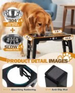 Elevated Dog Bowls, Non-Slip Dog Feeder with 1*Stainless Steel Dishes & 1*Slow Feeder Bowl, 5 Heights Adjustable Raised Bowls for 3.15″-8.66″-9.84″-11.02″-12.2″ - Image 3