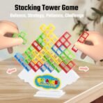 64 Pcs Stacking Tower Game with 22 Cards, Giant Tumble Balance Game for Kids, Family Games for Kids and Adults, Easter Gifts for Teen Boys & Girls, Party Board Game for Kids 6-12 & Adults - Image 2