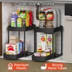Multi-Purpose Pull-Out Storage Organizers, Under Sink/Cabinet Organizers and Storage for Bathroom & Kitchen, Black, 12.8 Inches, 2 Packs - Image 3