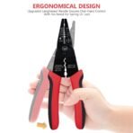 WGGE WG-015 Professional 8-inch Wire Stripper/Crimping Tool, Cable Cutter/Crimper, Wiring and Multi-Function Hand Tool, Red With Black - Image 4
