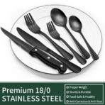 EWFEN 24-Piece Black Silverware Set with Steak Knives, Black Flatware Set for 4, Food-Grade Stainless Steel Tableware Cutlery Set, Mirror Finished Utensil Sets for Home Restaurant, Round Edge - Image 5