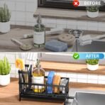 Cisily Sponge Holder for Kitchen Sink, Sink Caddy Organizer with High Brush Holder, Kitchen Countertop Organizers and Storage Essentials, Rustproof 304 Stainless Steel (Black, 9.25″) - Image 6