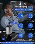 Retractable Car Charger, 4 in 1 Fast Charging Car Charger with USB-C & USB-A, Compatible with iPhone 17/16/15/14/13/12/11,Galaxy,Pixel, Car Accessories for Men Women Drivers - Image 2