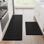 StepRite Kitchen Mats, 2PCS Kitchen Rugs, Cushioned Anti Fatigue Kitchen Mats for Floor, Non-Slip Standing Desk Mat, Waterproof Kitchen Rug Set for Kitchen, Floor, Office, 17.3"x30"+17.3"x47", Black