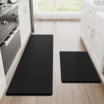 StepRite Kitchen Mats, 2PCS Kitchen Rugs, Cushioned Anti Fatigue Kitchen Mats for Floor, Non-Slip Standing Desk Mat, Waterproof Kitchen Rug Set for Kitchen, Floor, Office, 17.3"x30"+17.3"x47", Black