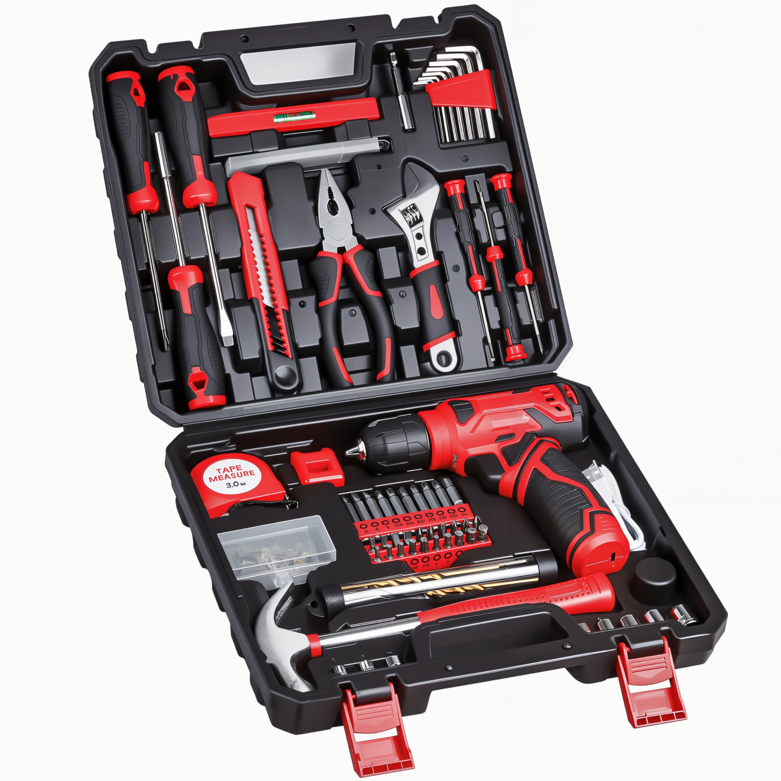 81SWnJK6-L.jpg Tool Set - 8V Cordless Drill Set, 132 Piece Home Tool Set With Hand Drill, Tool Kit for Women & Men, Perfect for Homeowner, Diyer, Handyman - Image 1