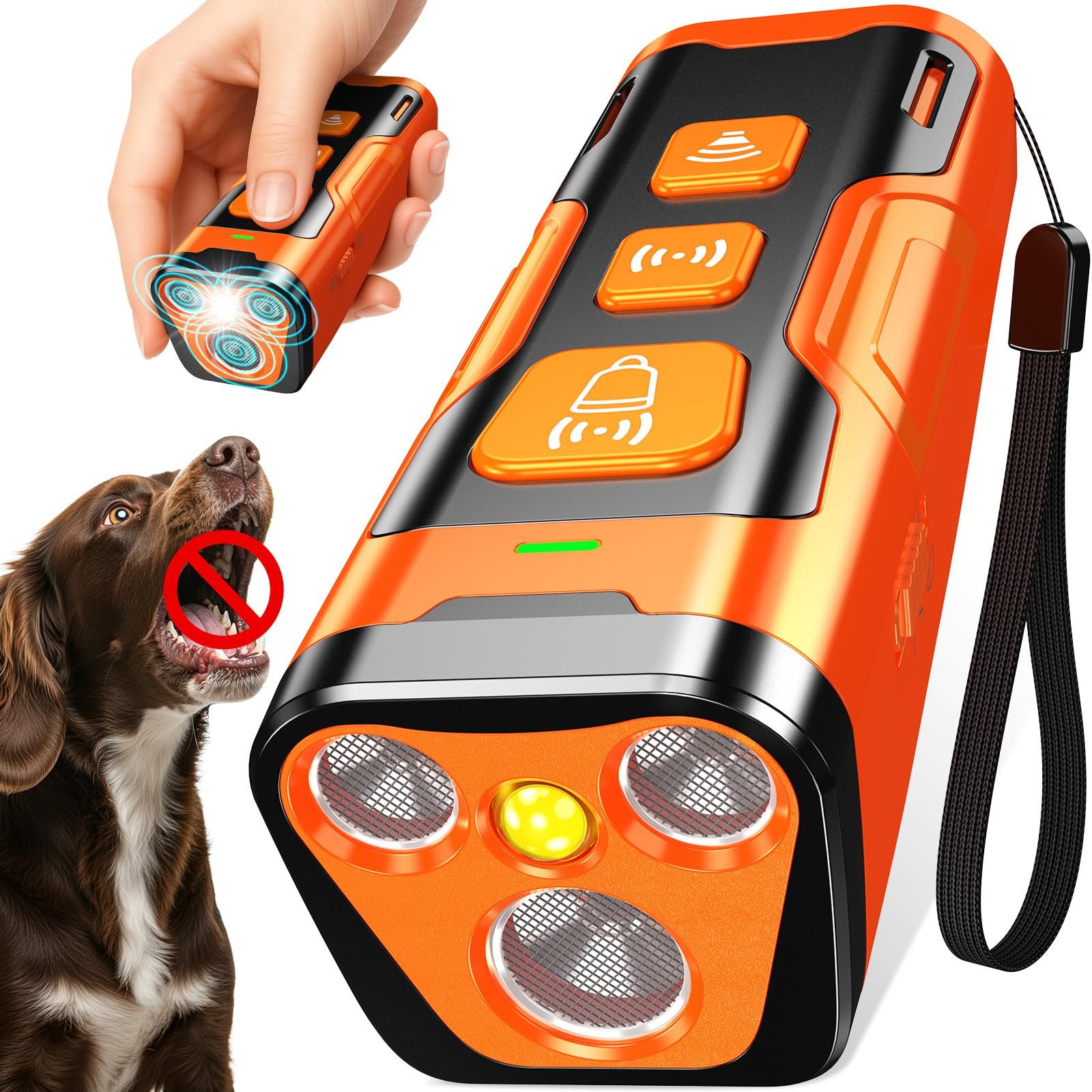81hER8BsnL.jpg Dog Bark Deterrent Device, 3X Ultrasonic Anti Barking, 6 Training Modes 23 FT Range Barks No More Indoors Outdoors Behavior Correct Safe & Humane Rechargeable Compact Bark Control for Dogs - Image 1