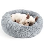 Hoewina Dog & Cat Bed for Indoor Cats, 20in Calming Donut Bed for Puppy and Kitten, Washable Round Fluffy Pet Bed for Small Medium Dogs and Cats (Light Grey)