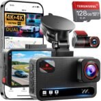 4K+4K Dash Cam Front and Rear, Free 128GB Card Included, 5.8GHz WiFi Dash Camera for Cars, Built-in GPS, G-Sensor, 170°Wide Angle, 3" IPS Screen, 24H Parking Mode, Support 512GB Max
