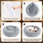 Hoewina Dog & Cat Bed for Indoor Cats, 20in Calming Donut Bed for Puppy and Kitten, Washable Round Fluffy Pet Bed for Small Medium Dogs and Cats (Light Grey) - Image 7