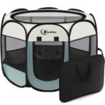 Dog Cat Playpen, Puppy Pet Playpen Indoor for Small Dog Crate Tent Cage Outdoor, Portable Pop Up Dogs Enclosure Kennel with Carrying Case for Dogs/Cats/Rabbits(Grey, Small